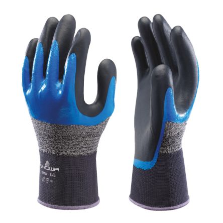 Showa 376R Black, Blue Nylon, Polyester Abrasion Resistant, Anti-Slip, General Purpose, Good Dexterity, Tear Resistant [SHO3763]; 671-169