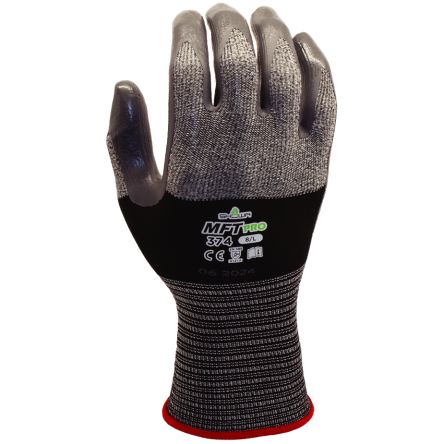 Showa MFT Pro 374 Black, Green Microfibre Abrasion Resistant, Cut Resistant Work Gloves, Size XXL, Nitrile Coating [SHO3745]; 671-172