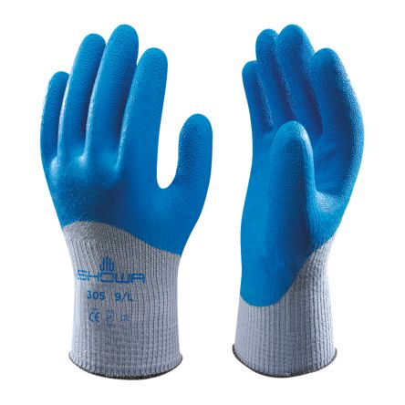Showa 305 Blue, Grey Cotton, Polyester Mechanical Protection Work Gloves, Size Medium, Latex Coating [SHO3052]; 671-205