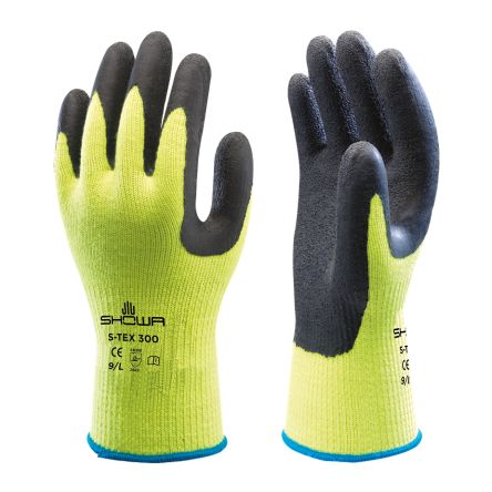 Showa S-TEX 300 Black, Yellow 10 Gauge Hagane Coil Abrasion Resistant, Cut Resistant Work Gloves, Size XL, Latex Coating [SHO2904]; 671-207
