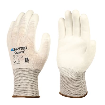 Skytec Quartz White Nylon Abrasion Resistant, Extra Grip Work Gloves, Size Small, Polyurethane Coating [SKY441]; 671-237
