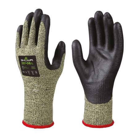 Showa 257 Black, Yellow 10 Gauge Para-Aramid, Polyester, Stainless Steel Fibre Yarn Cut Resistant, Heat Resistant Work [SHO25701]; 671-252