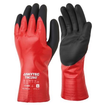 Skytec TRC260 Black/Red Recycled Polyester General Purpose, Waterproof Work Gloves, Size Extra Small, Nitrile, Nitrile [SKG00260HB]; 671-299