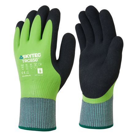 Skytec TRC850 Black, Green 13 Gauge Acrylic, HPPE, Terry Fleece Cut Resistant, Heat Resistant Work Gloves, Size Large, [SKG00120EH]; 671-303