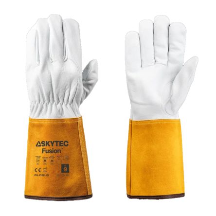 Skytec Fusion Beige, Brown Cowhide Leather, Goatskin Leather Heat Resistant Work Gloves, Size Extra Small, Uncoated [SKG00111DB]; 671-328