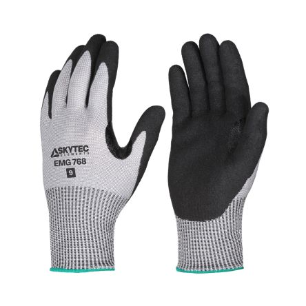 Skytec EMG768 Black, Grey 13 Gauge HPPE, Nylon, Steel Fibre Cut Resistant, Dry Environment, Good Dexterity Work Gloves, [EMG00768FN]; 671-360