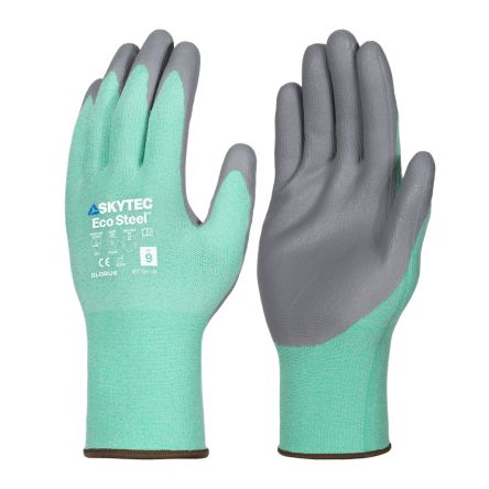 Skytec Eco Steel Green, Grey Recycled Polyester Abrasion Resistant, General Purpose Work Gloves, Size Medium, Nitrile [SKG00098EF]; 671-370
