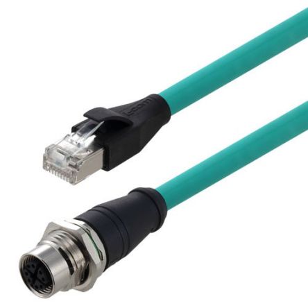 L-ComTRG, 5m Cat6a, Green M12 to Male RJ45 Male, Copper Braid Shielded, Terminated PVC Sheath [TRG611-T6T-05M]; 671-739