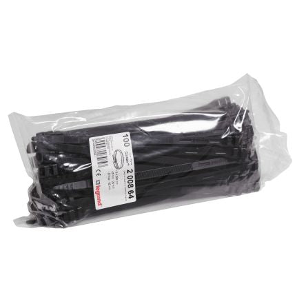 Legrand Cable Tie, Cable Ties, 262mm x 9 mm, Black Plastic, Pk-100units [200864]; 687-894