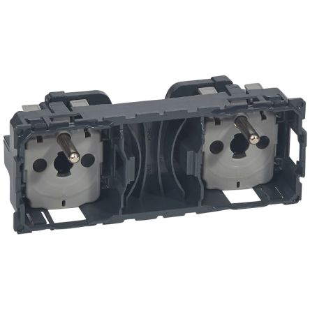 Legrand 0671 Black 2 Gang Plug Socket, 2 Poles, 16A, Indoor Use [067124]; 687-912