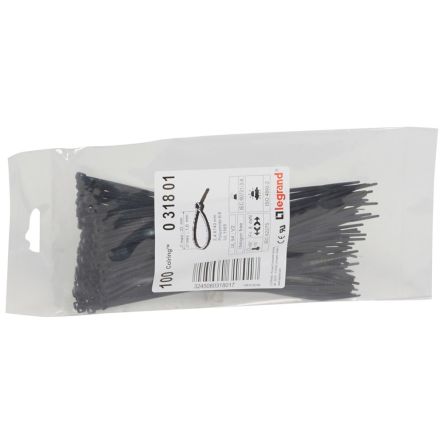 Legrand Cable Tie, Cable Ties, 140mm x 2.4 mm, Black Plastic, Pk-100units [031801]; 687-931