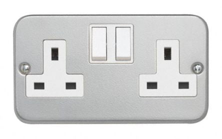 Contactum Metalclad Grey 2 Gang Plug Socket, 2 Poles, 13A, Type G - British, Indoor Use [CLA3356]; 175-2882