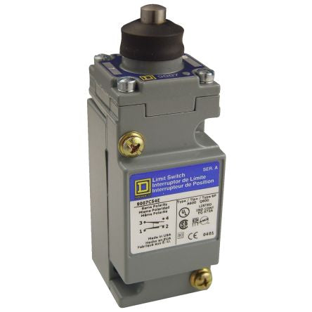 Telemecanique Sensors 9007 Series Plunger Limit Switch, NO/NC, IP67, SPDT-DB, Zinc Housing, 600V ac Max, 1.2A Max [9007C54EM11]; 179-6082