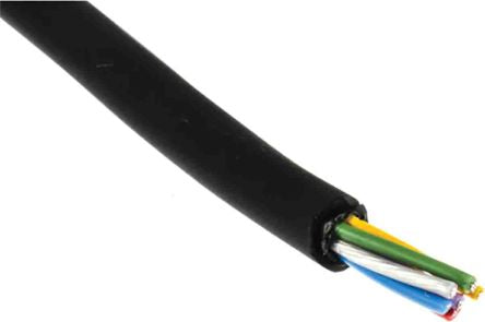 RS PRO 6 Core Microphone Cable, 0.22 mm² CSA Screened, 5.2mm od, 100m, Black [0]; 207-5325