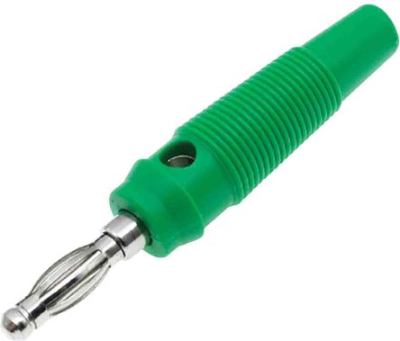RS PRO Green Male Banana Plug, 4 mm Connector, Screw Termination, 24A, 30V, Nickel Plating [0]; 208-0254