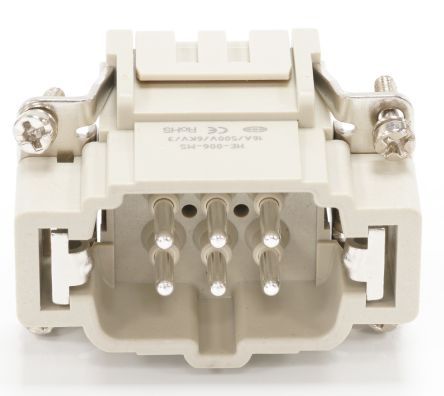 RS PRO Heavy Duty Power Connector Insert, 16A, Male, 6 Contacts [0]; 208-4491