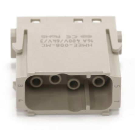 RS PRO Heavy Duty Power Connector Insert, 16A, Male, 8 Contacts [0]; 208-4579