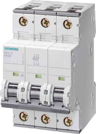 Siemens SENTRON 5SY4 MCB, 3P, 300mA Curve D, 400V AC, 72V DC, 10 kA Breaking Capacity [5SY4314-8]; 209-6599