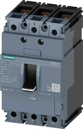 Siemens, 0AA0 MCCB 3P 20A, Breaking Capacity 25 kA, Fixed Mount [3VA1020-3ED32-0AA0]; 211-5966