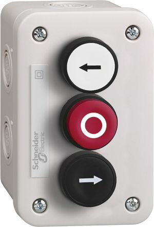 Schneider Electric Push Button Control Station - 1C/O+1C/O+1NC, ABS, 3 Cutouts, Black/Red/White, Arrow, IP54 [XALE3251]; 212-4803