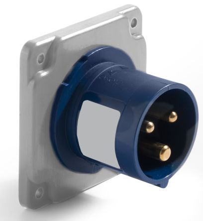 RS PRO IP44 Blue Panel Mount 2P + E Industrial Power Plug, Rated At 16A, 200 → 250 V [0]; 214-4091