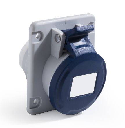 RS PRO IP44 Blue Panel Mount 2P + E Angled Industrial Power Socket, Rated At 16A, 200 → 250 V [0]; 214-4166