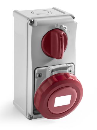 RS PRO IP67 Red Wall Mount 3P + N + E Vertical Industrial Power Socket, Rated At 16A, 400 V [0]; 214-4262