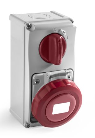 RS PRO IP67 Red Wall Mount 3P + E Vertical Industrial Power Socket, Rated At 32A, 400 V [0]; 214-4264