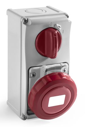 RS PRO IP67 Red Wall Mount 3P + N + E Vertical Industrial Power Socket, Rated At 32A, 400 V [0]; 214-4265