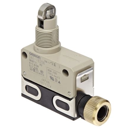 Omron D4E Series Roller Plunger Limit Switch, IP67, SPDT, Zinc Housing, 125V ac Max, 5A Max [D4E-1B20N]; 214-7026
