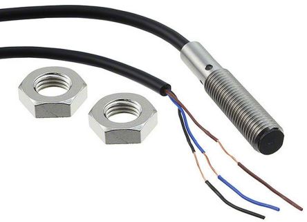 Omron Inductive Threaded Barrel Proximity Sensor, M8, 2 mm Detection, PNP NO, 10 → 30 V dc [E2B-S08KS02-WP-B1 5M]; 214-7071