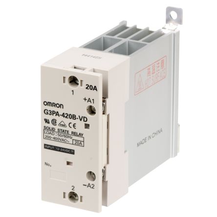 Omron G3PA Series Solid State Relay, 20 A Load, DIN Rail Mount, 528 V Load, 200 V ac Control [G3PA-420B-VD-2 DC12-24]; 214-7213