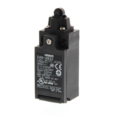 Omron Roller Lever Limit Switch, 1NC/1NO, IP67, SPST, Metal Housing, 240V ac Max, 10A Max [D4N-2132]; 214-7535