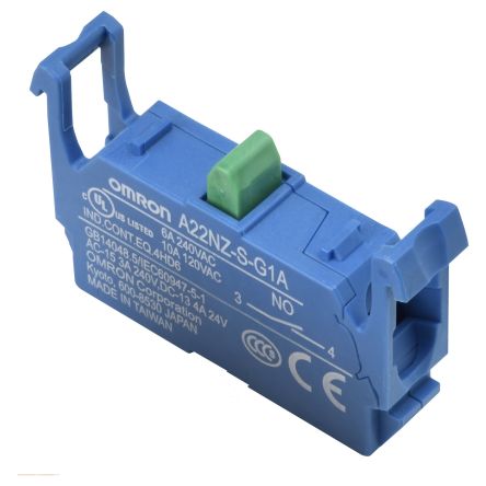 Omron A22NZ Series Contact Block, Blue Light, 1NO [A22NZ-S-G1A]; 214-7820