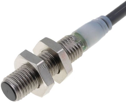 Omron Inductive Threaded Barrel Proximity Sensor, M8, 2 mm Detection, PNP NC, 12 → 24 V dc [E2A-S08KS02-WP-B2-1 0.2M]; 214-7850