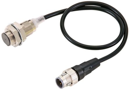 Omron Inductive Threaded Barrel Proximity Sensor, M18, 12 mm Detection, PNP NO, 10 → 30 V dc [E2E-X12B1T18-M1TJ 0.3M]; 214-7865