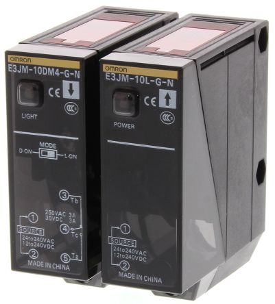 Omron Through Beam Photoelectric Sensor, Block Sensor, 10 m Detection Range [E3JM-10M4-G-NN]; 214-7907