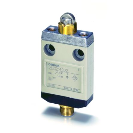 Omron Roller Plunger Limit Switch, NO/NC, IP67, SPDT, Metal Housing, 125V ac ac Max, 1A Max [D4CC-4002]; 215-7724