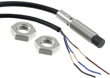 Omron Inductive Threaded Barrel Proximity Sensor, M8, 4 mm Detection, PNP NO, 10 → 30 V dc [E2B-S08KN04-WP-B1 5M]; 215-7744