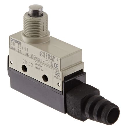 Omron SHL Series Plunger Limit Switch, NO/NC, IP67, SPDT, Zinc Housing, 125V ac ac Max, 0.1A Max [SHL-D55-01]; 215-7881