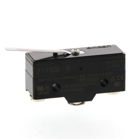 Omron Leaf Lever Limit Switch, NO/NC, IP00, SPDT, Thermosetting Resin Housing, 250V ac ac Max, 15A Max [Z-15GL-B]; 215-7947