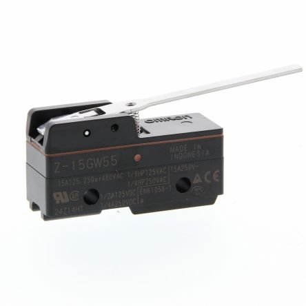 Omron Hinge Lever Limit Switch, NO/NC, IP00, SPDT, 250V ac ac Max, 15A Max [Z-15GW55]; 215-7951