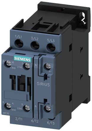 Siemens SIRIUS 3RT Size S0, 3RT2 Contactor, 220 V ac Coil, 3-Pole, 38 A, 18.5 kW, 1NO + 1NC [3RT2028-1AN20]; 216-2877