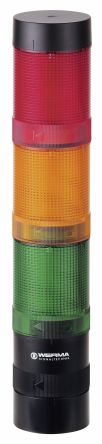 Werma KombiSIGN 40 Series Red/Green/Yellow Signal Tower, 3 Lights, 24 V, Base Mount, Wall Mount [639.300.01]; 218-1958