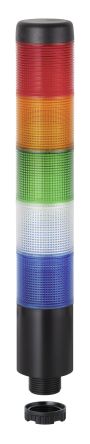 Werma Kompakt 37 Series Blue, Clear, Green, Red, Yellow Buzzer Signal Tower, 5 Lights, 24 V, Built-In [699.260.75]; 218-2010