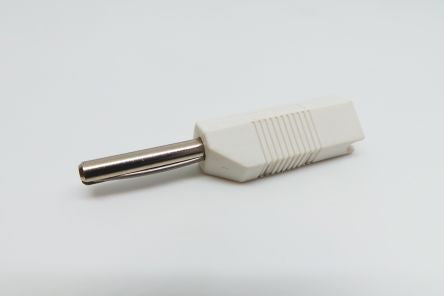Deltron White Male Banana Plug, 4 mm Connector, Screw Termination, 16A, 50V, Nickel Plating [553-0600]; 218-6179