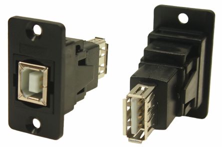 RS PRO Straight, Panel Mount, Socket to Socket- Dual Port Type B to A 2.0 USB Connector [0]; 218-8305