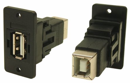 RS PRO Straight, Panel Mount, Socket to Socket- Dual Port Type A to B 2.0 USB Connector [0]; 218-8311
