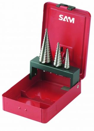 SAM 3-Piece Step Drill Bit Set for Metal, 30mm Max, 4mm Min, High Speed Steel Bits [FEL-3J]; 221-6047