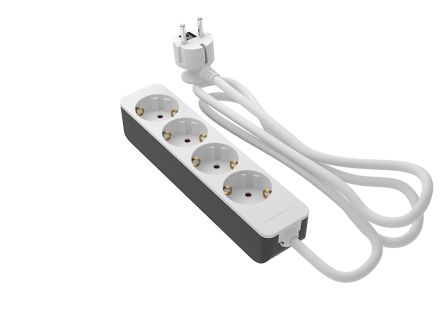 RS PRO 5m 4 Socket Schuko Socket, 250 V, IP20 [0]; 222-2595